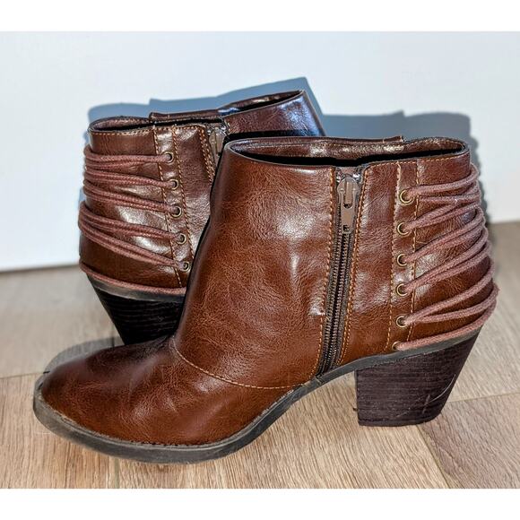 Womens Rampage Tailspin Lace-up Stacked 2.5 in Heel Booties Chestnut Brown 8.5 M - Picture 8 of 10